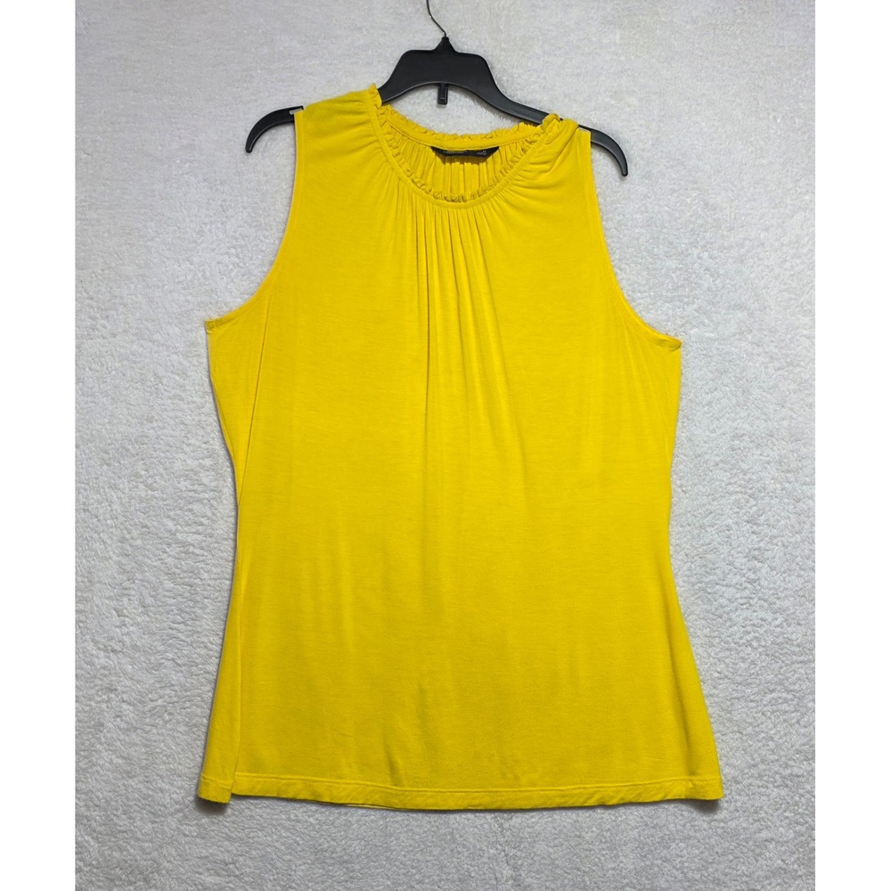 Simply Vera Vera Wang Yellow Ruffle Neck Sleeveless Pleated Blouse Top Medium